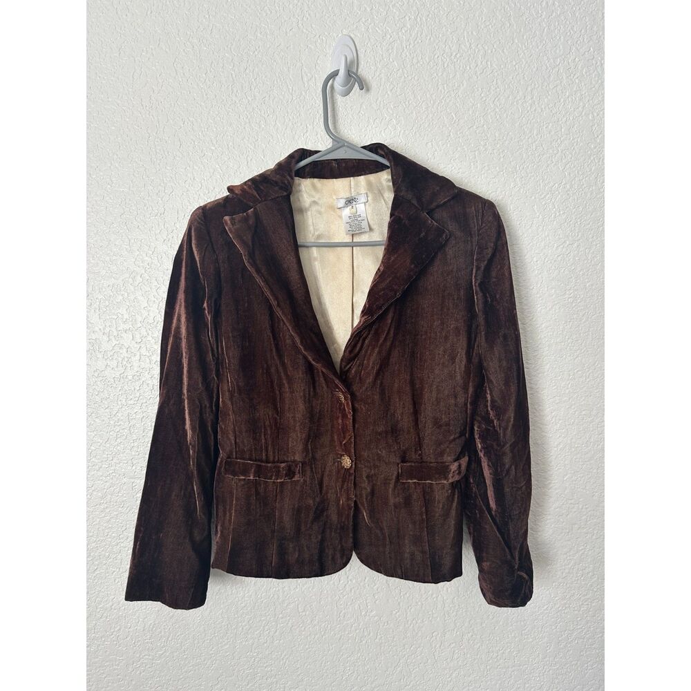 Cachet Vintage Chocolate Brown Velvet Jeweled Buttons Blazer Jacket Size 2